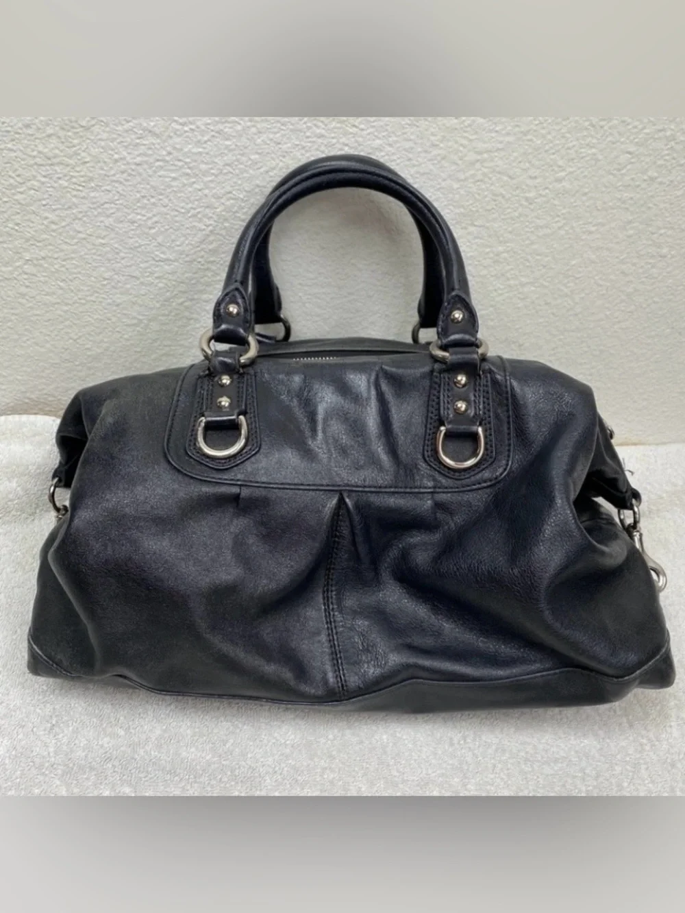 Coach Womens Black Leather Silver Hardware Satchel Classic Bag Purse Streetwear